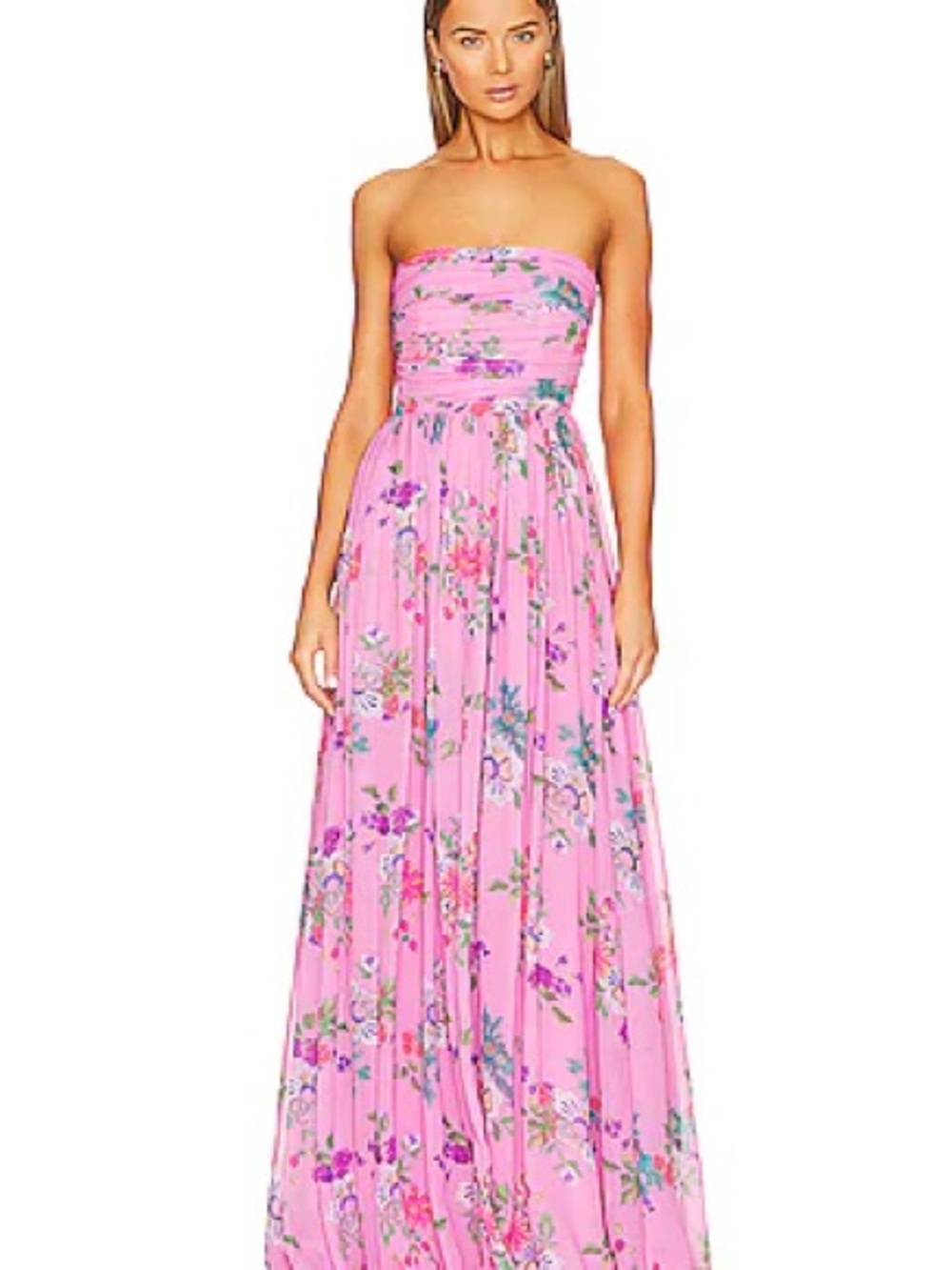 SAU LEE Camille Strapless Pink Floral Maxi Dress - size 14